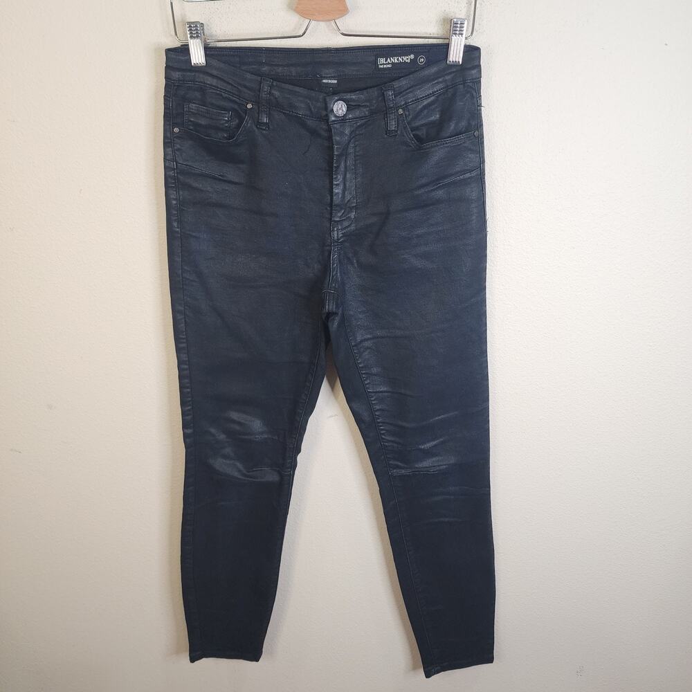 BLANK NYC The Bond Coated Denim Mid Rise Skinny Jeans Size 29 Black/Blue